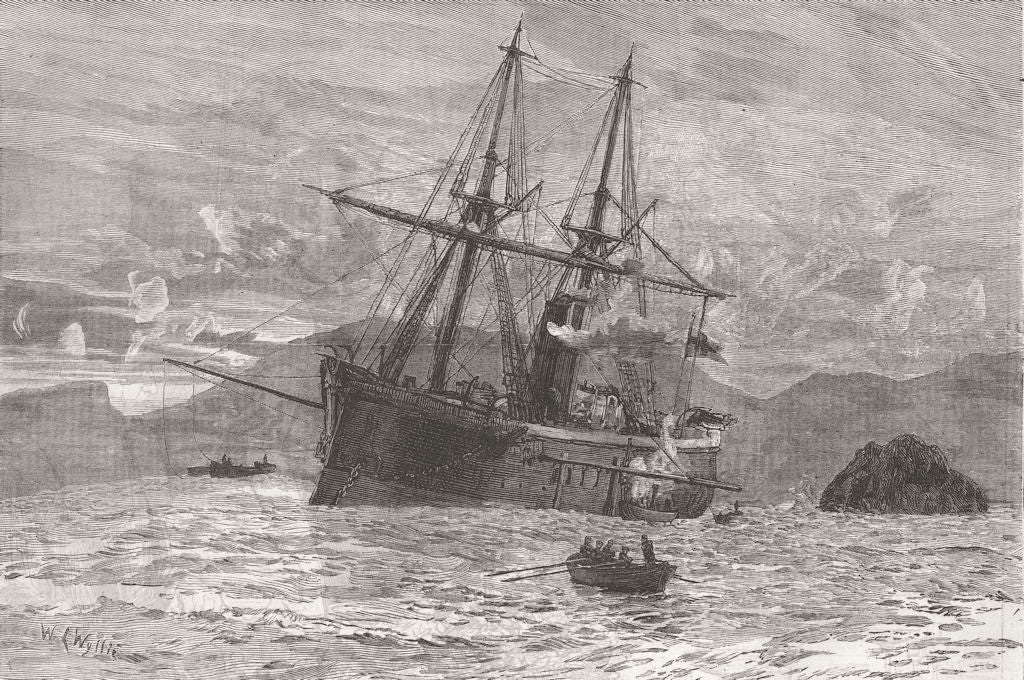 PERU. Chile captured Peruvian ship Huascar, Mollendo 1879 old antique print